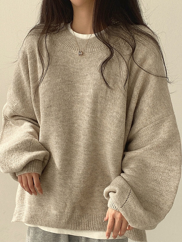 W&W Mode | einfarbiger oversized Pullover mit Schlitzausschnitt