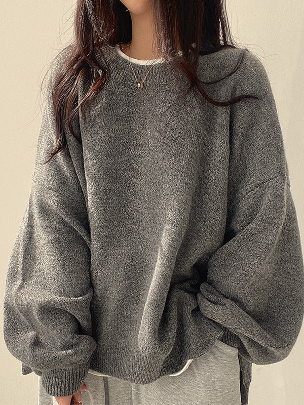 W&W Mode | einfarbiger oversized Pullover mit Schlitzausschnitt