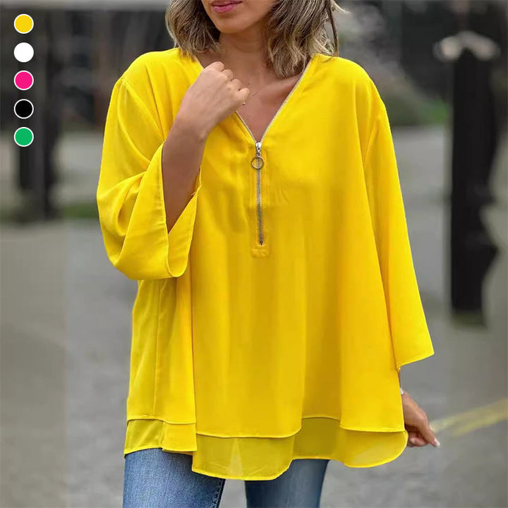 W&W Mode | Chiffon Reißverschlussoberteil V-Ausschnitt