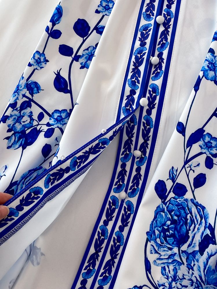 Vintage Blumendruck Langes Laternenärmel Kleid