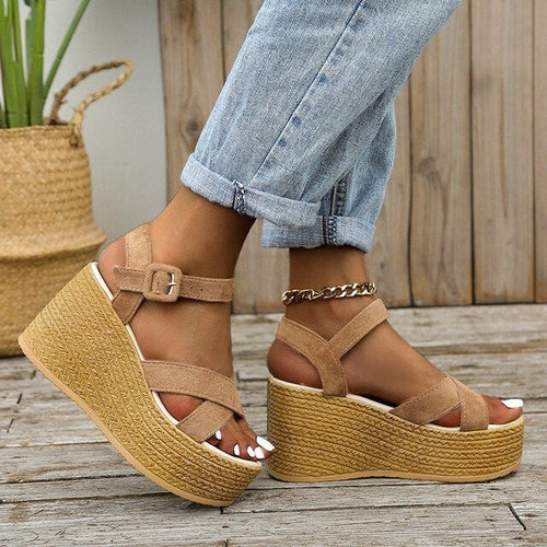 W&W Mode | Bequeme Trendy Keilabsatz Damen Sandalen Mit Hohem Absatz