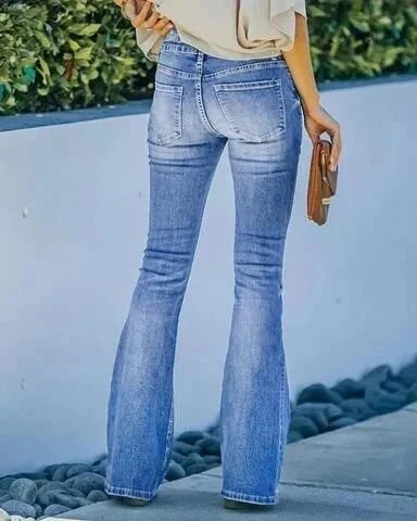 W&W Mode | Jeans gewaschen Knopf Damenjeans Jeans mit hoher Taille