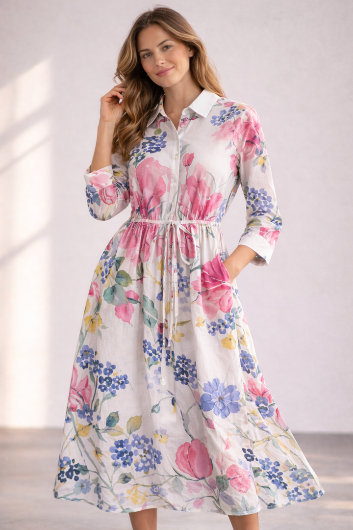 W&W Mode | Elegantes Blumenkleid mit Knopfleiste für Damen