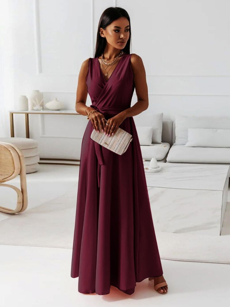 W&W Mode | Damen Einfarbiges V-ausschnitt Langes Kleid