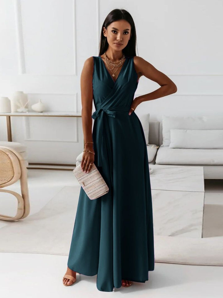 W&W Mode | Damen Einfarbiges V-ausschnitt Langes Kleid