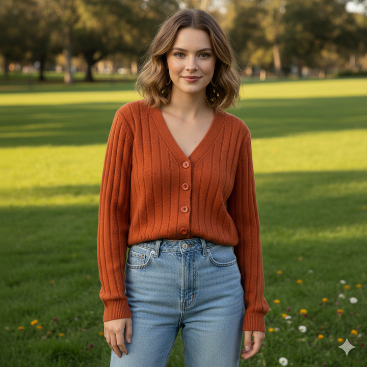 Damen-Kabelstrickpullover mit V-Ausschnitt