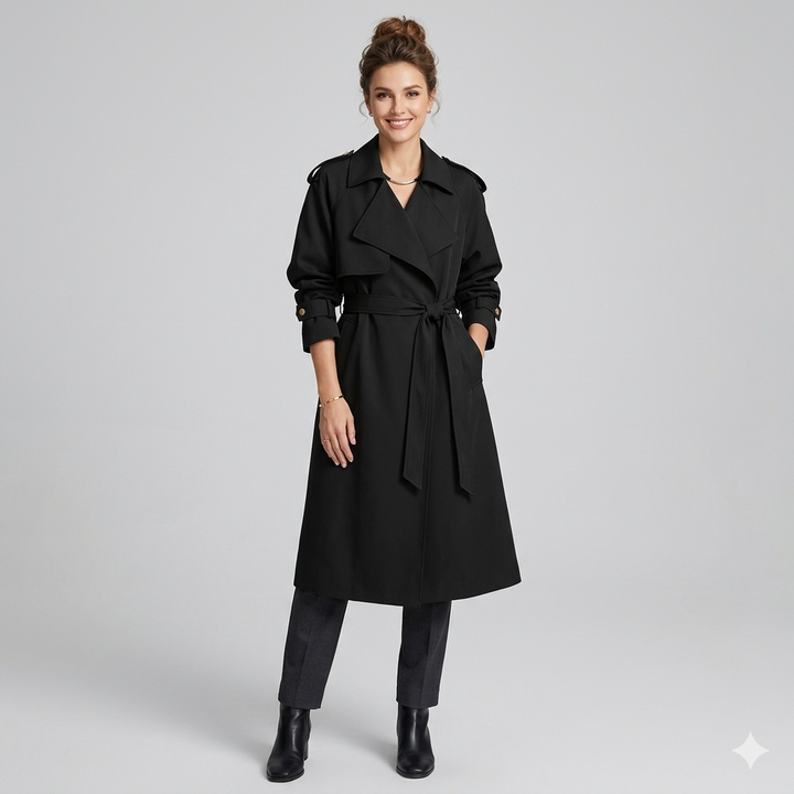 W&W Mode | Eleganter Langer Trenchcoat Bürotasche mit Gürtel