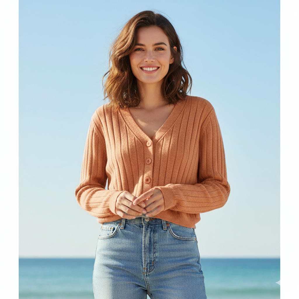 Damen-Kabelstrickpullover mit V-Ausschnitt