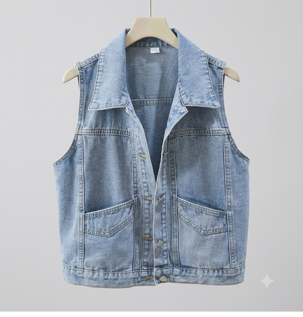 W&W Mode - Denim Weste Mit Perle