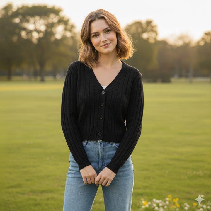 Damen-Kabelstrickpullover mit V-Ausschnitt