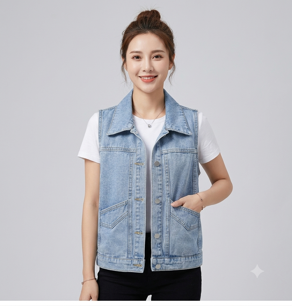 W&W Mode - Denim Weste Mit Perle