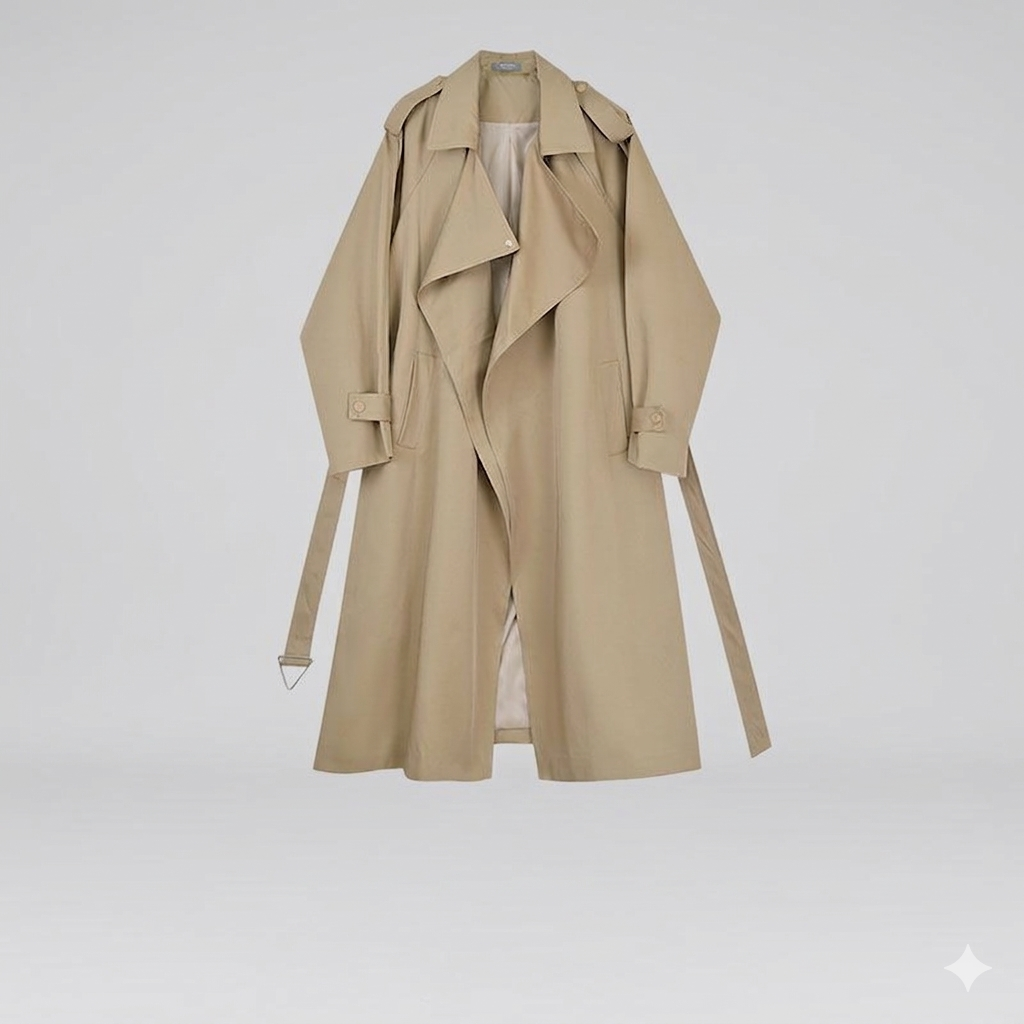W&W Mode | Eleganter Langer Trenchcoat Bürotasche mit Gürtel