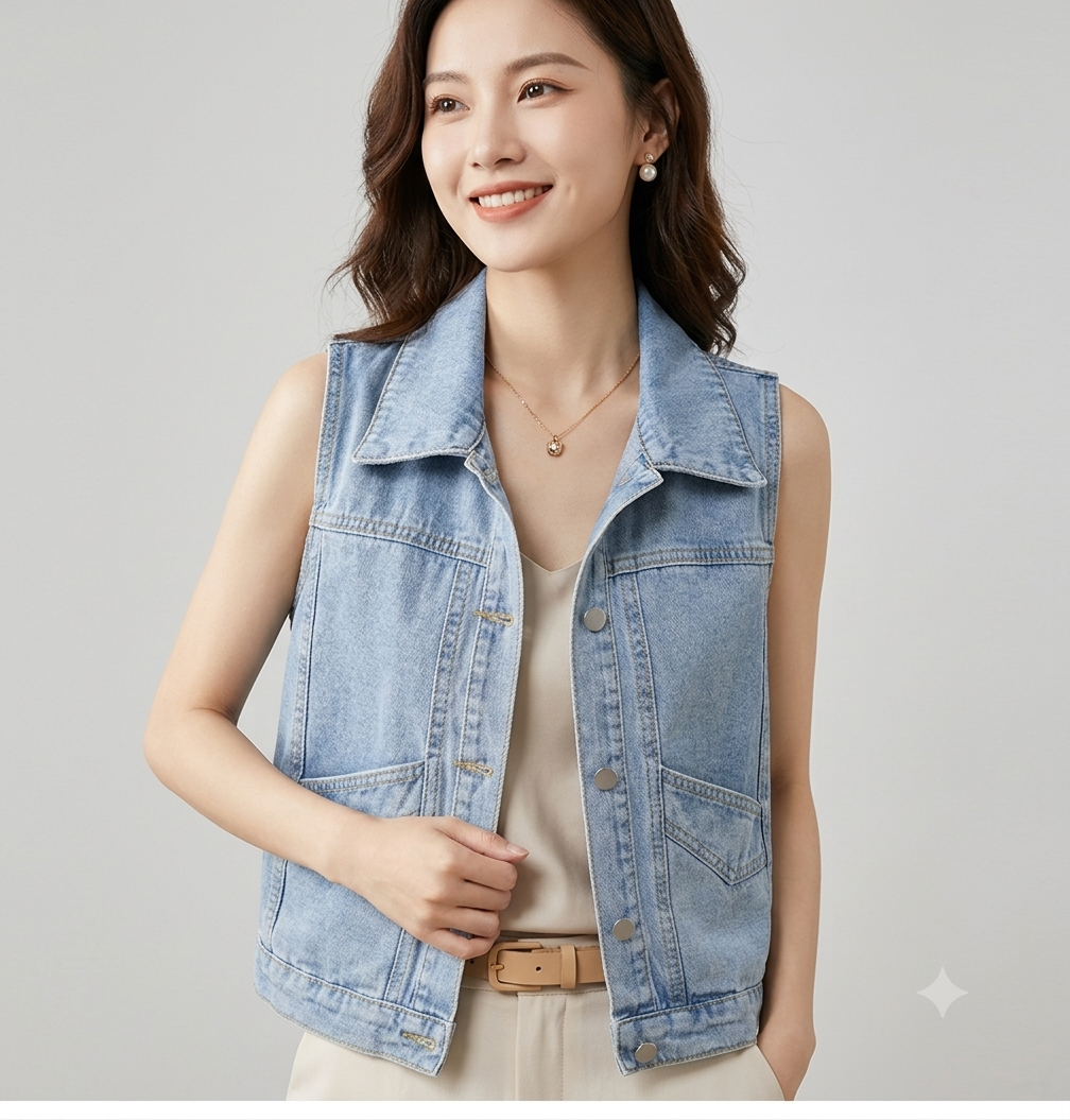 W&W Mode - Denim Weste Mit Perle
