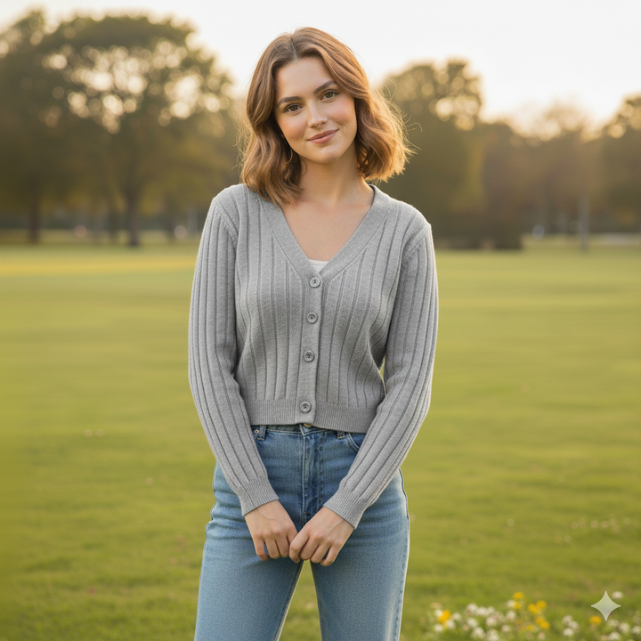 Damen-Kabelstrickpullover mit V-Ausschnitt