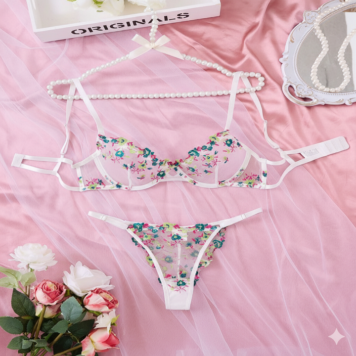Damen Unterwäsche-Zweiteiler in Kontrastfarben Schwarz und Pink