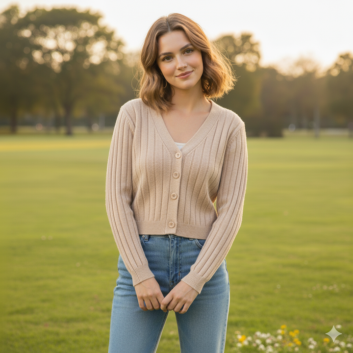 Damen-Kabelstrickpullover mit V-Ausschnitt
