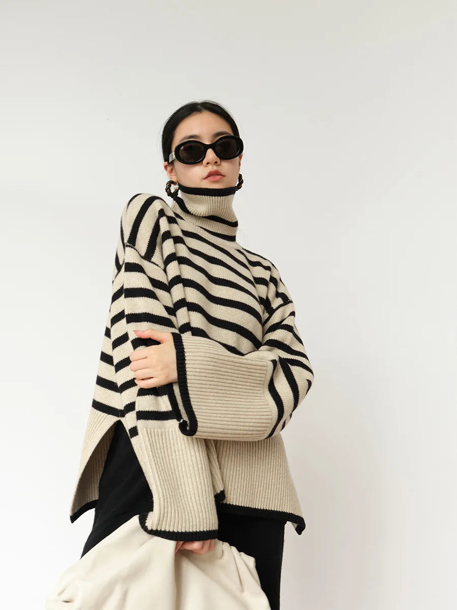 W&W Mode | Gestreifter Rollkragenpullover für Damen