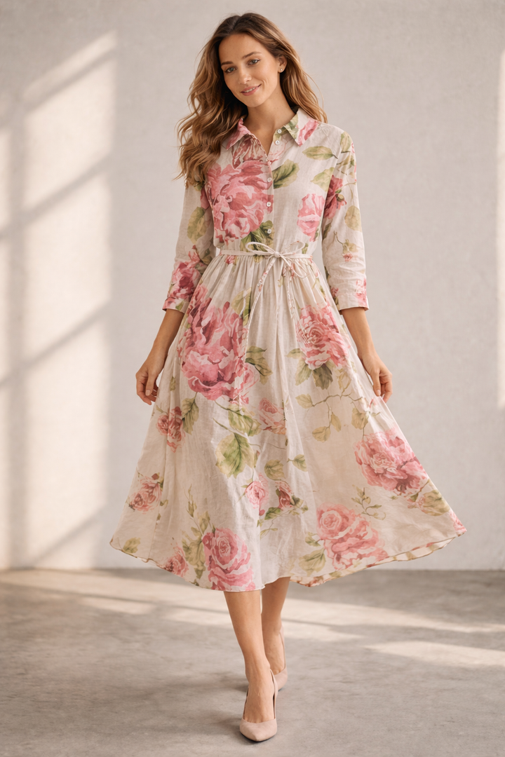 W&W Mode | Elegantes Blumenkleid mit Knopfleiste für Damen