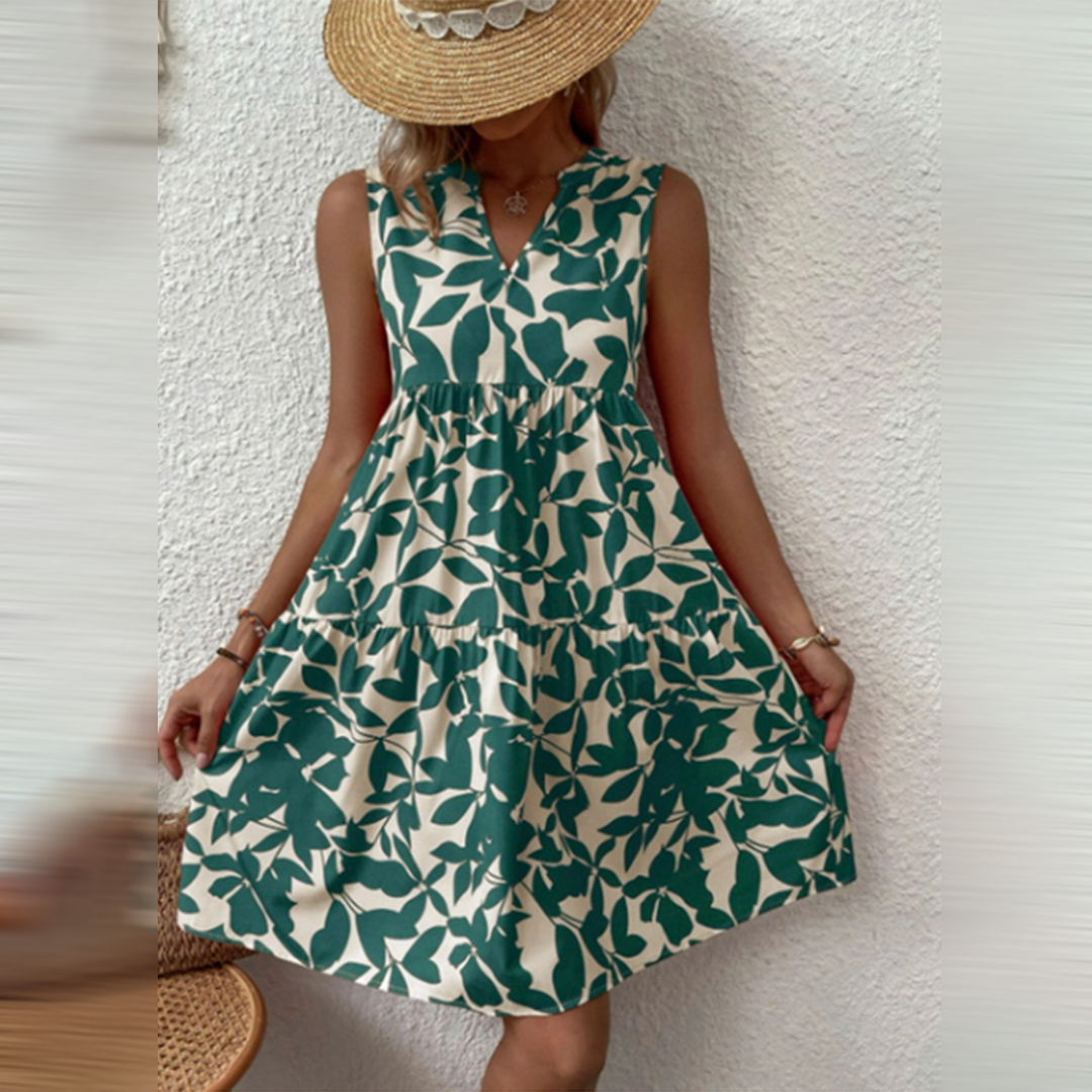 W&W Mode | Kleid Ärmellos Boho Stil V-Ausschnitt Lockere Passform Leicht und Atmungsaktiv