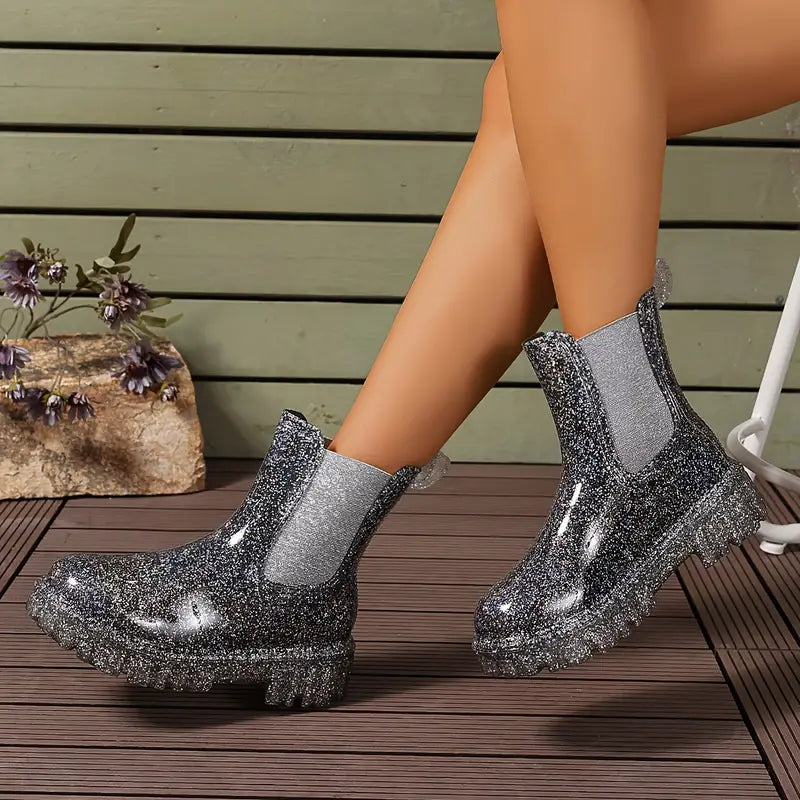 W&W Mode | Stiefeletten - nachhaltige Damen-Glitzer-Regenstiefel