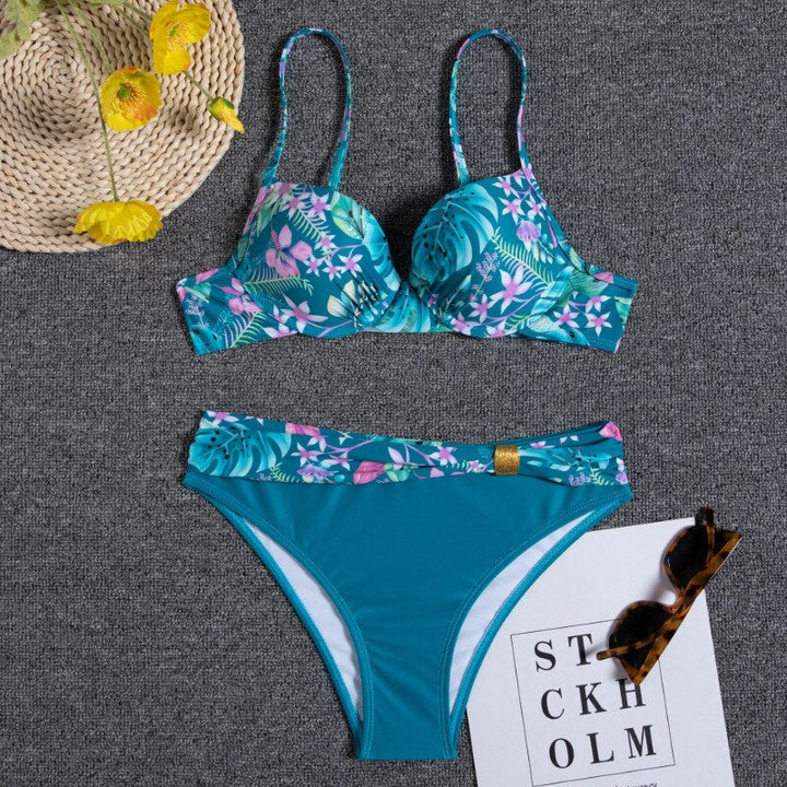 W&W Mode - Florales Blaues Bikini-Set