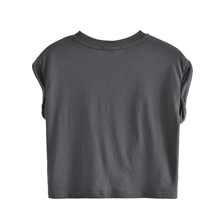 Crop-T-Shirt aus Baumwolle mit grafischem Design und Knopfdetail
