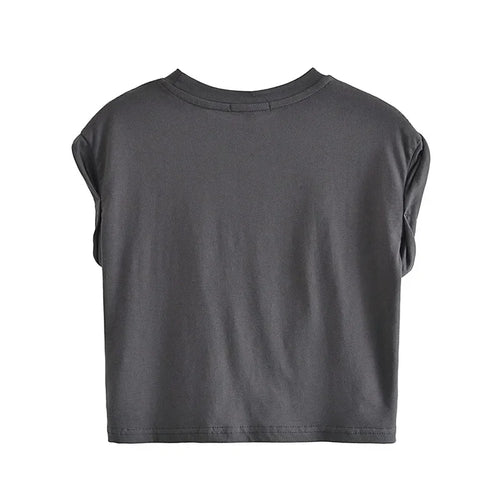 Crop-T-Shirt aus Baumwolle mit grafischem Design und Knopfdetail