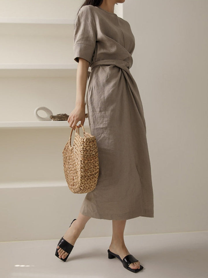 W&W Mode Unregelmäßiges Kleid aus Leinen in Khaki