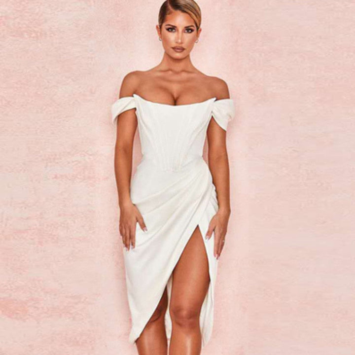 W&W Mode - Knielanges, figurbetontes Abendkleid mit Trägern
