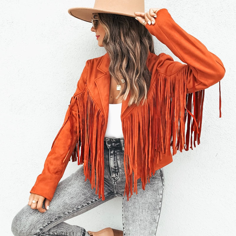 W&W Mode Wildlederjacke mit Fransen | Damen Quasten-Cardigan für Trendige Outfits