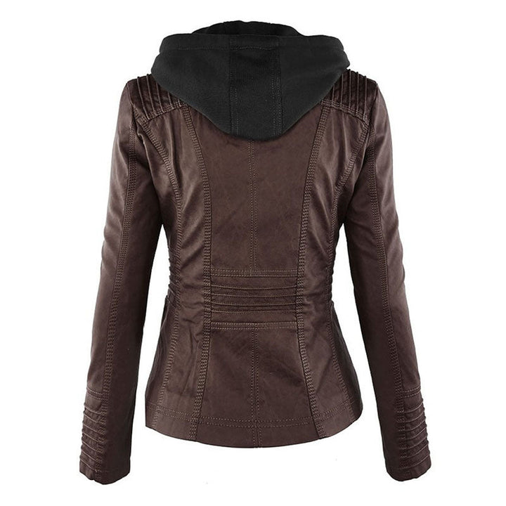 W&W Mode Lederimitat Mantel | Damen Kapuzenjacke: Basic PU-Jacke