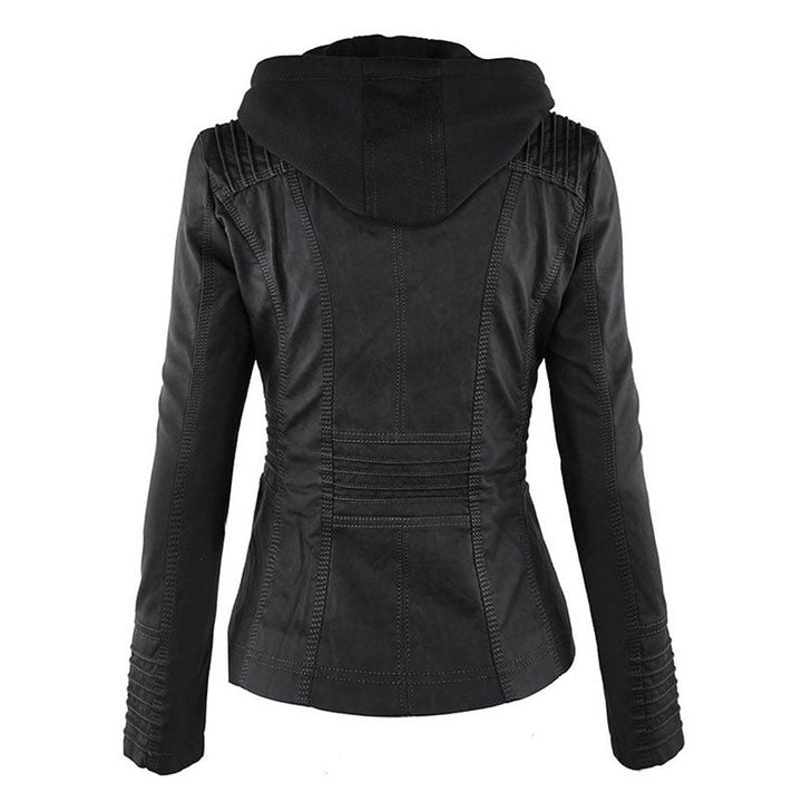 W&W Mode Lederimitat Mantel | Damen Kapuzenjacke: Basic PU-Jacke