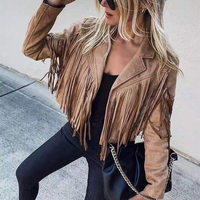 W&W Mode Wildlederjacke mit Fransen | Damen Quasten-Cardigan für Trendige Outfits