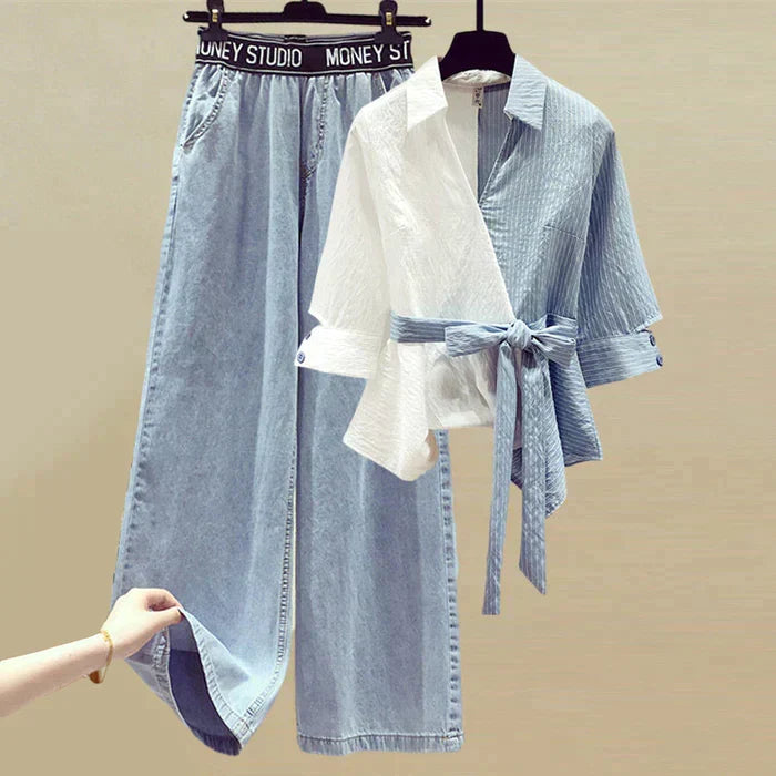 Damen Denim-Set aus Jeansoberteil und passendem Unterteil