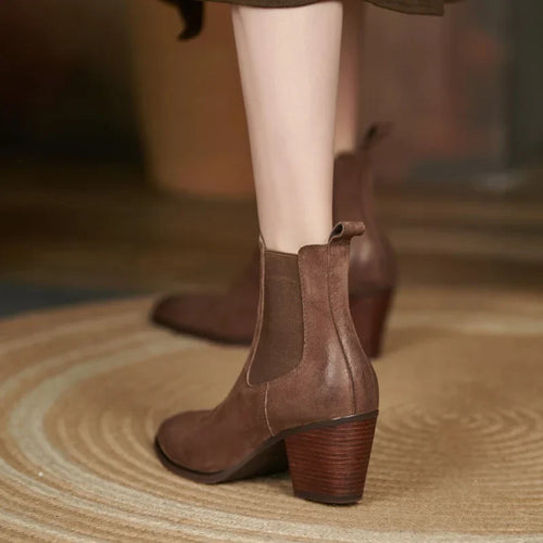 W&W Mode | Leder Stiefeletten Damen – bequemer Blockabsatz