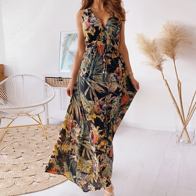 W&W Mode | Langes Maxi Sommerkleid Mit Blumendruck