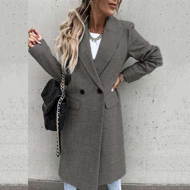 Mode Langer Kragen Wollmantel