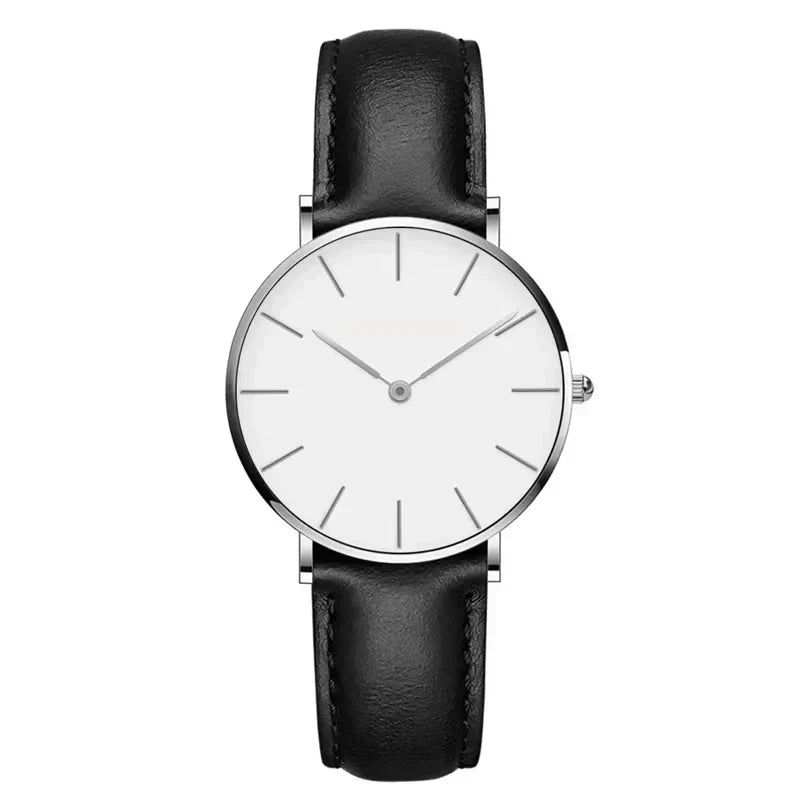 W&W Mode | Runde Zeitlose Minimalistische Uhr Mit Lederarmband Für Frauen