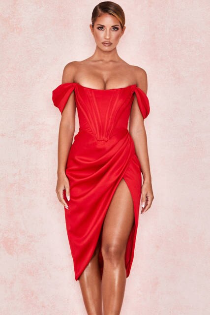 W&W Mode - Knielanges, figurbetontes Abendkleid mit Trägern