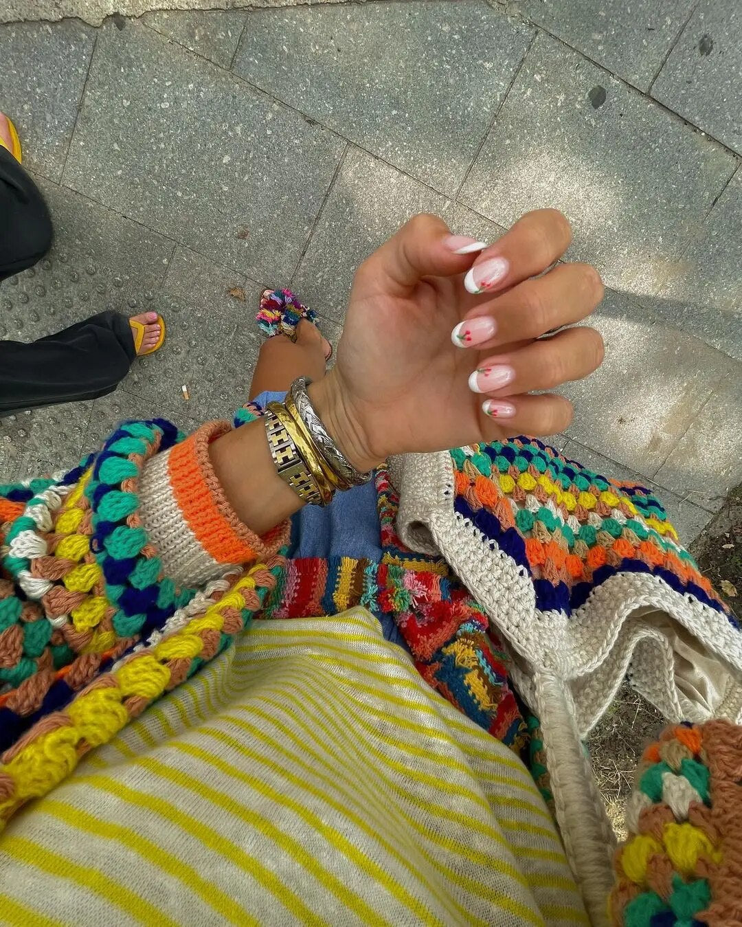 Damen Boho-Strickjacke aus Merinowolle mit Häkeloptik