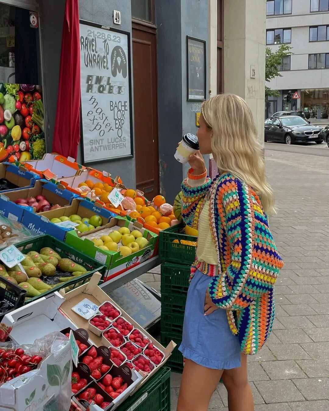 Damen Boho-Strickjacke aus Merinowolle mit Häkeloptik