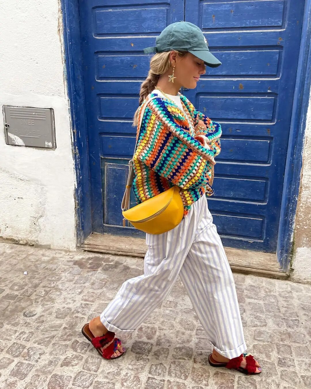 Damen Boho-Strickjacke aus Merinowolle mit Häkeloptik