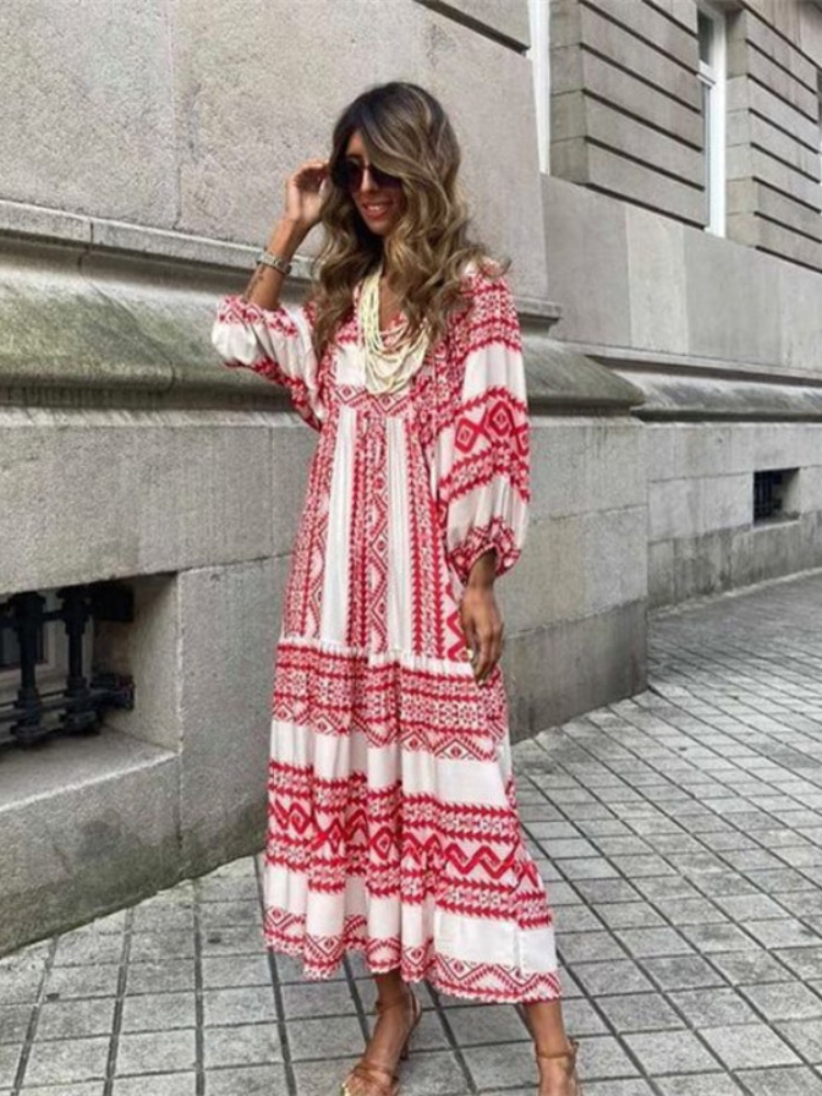 W&W Mode | Geometrisches Kleid mit Puffärmeln für Frauen
