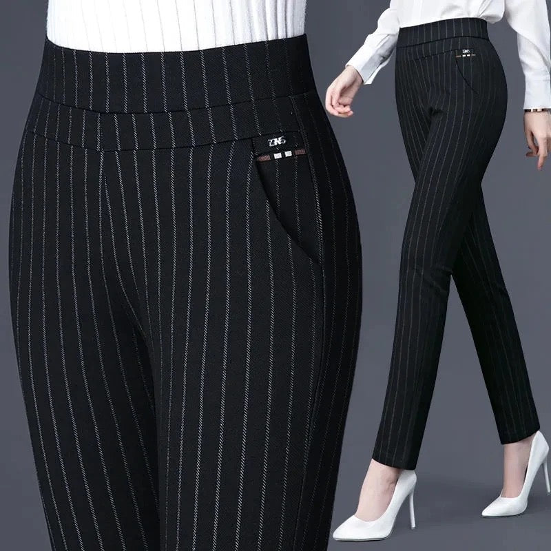 W&W Mode Casual Hose | Elegante Damen-Hose mit hohem Bund und Streifen