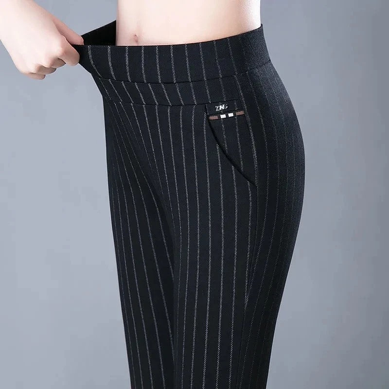 W&W Mode Casual Hose | Elegante Damen-Hose mit hohem Bund und Streifen