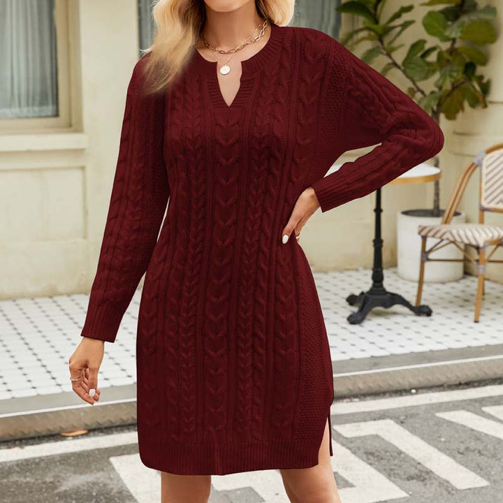 W&W Mode Kleid | Lässiges Strickkleid mit Zopfmuster
