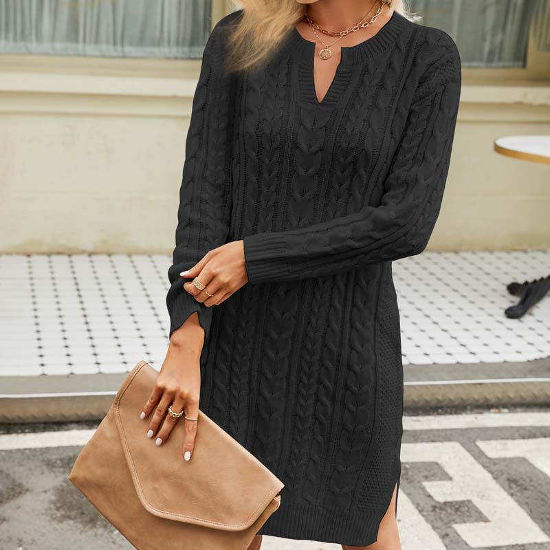 W&W Mode Kleid | Lässiges Strickkleid mit Zopfmuster