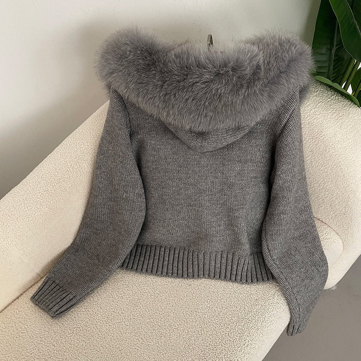 W&W Mode | Eleganter Strickjacke Mit Fellkragen