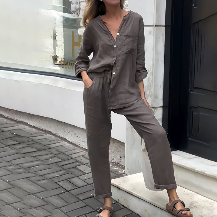 W&W Mode | Langarmhemd und Hose aus Baumwolle und Leinen für Damen