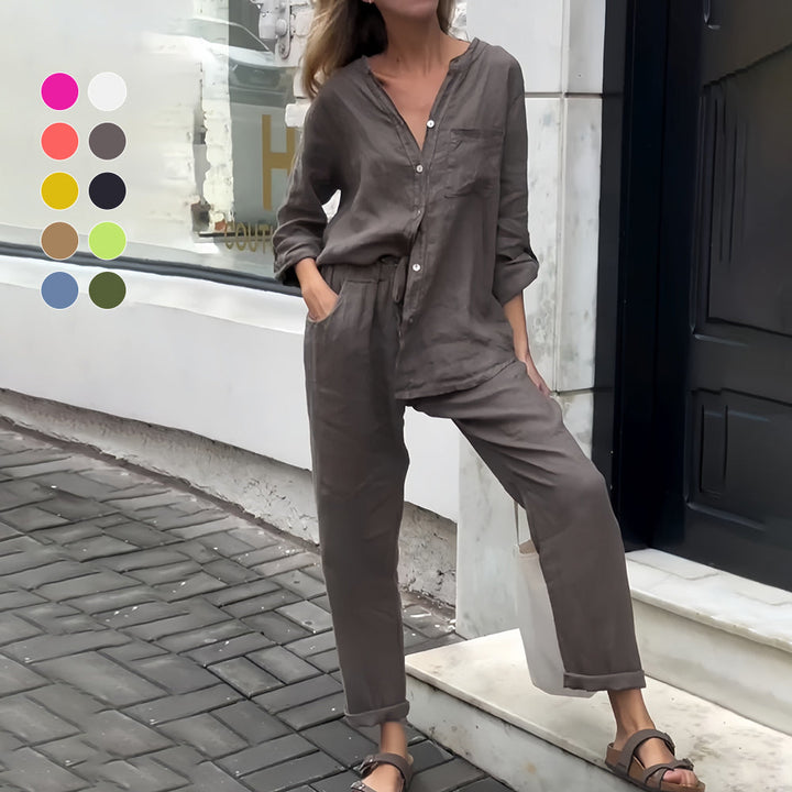 W&W Mode | Langarmhemd und Hose aus Baumwolle und Leinen für Damen